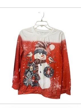 Woman's festive ugly Christmas sweater pullover snowman long sleeve top size S